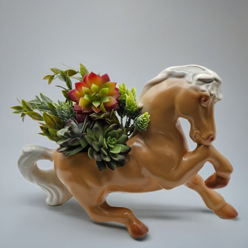 Vintage Ceramic Palomino Horse Planter Mid Century Decor